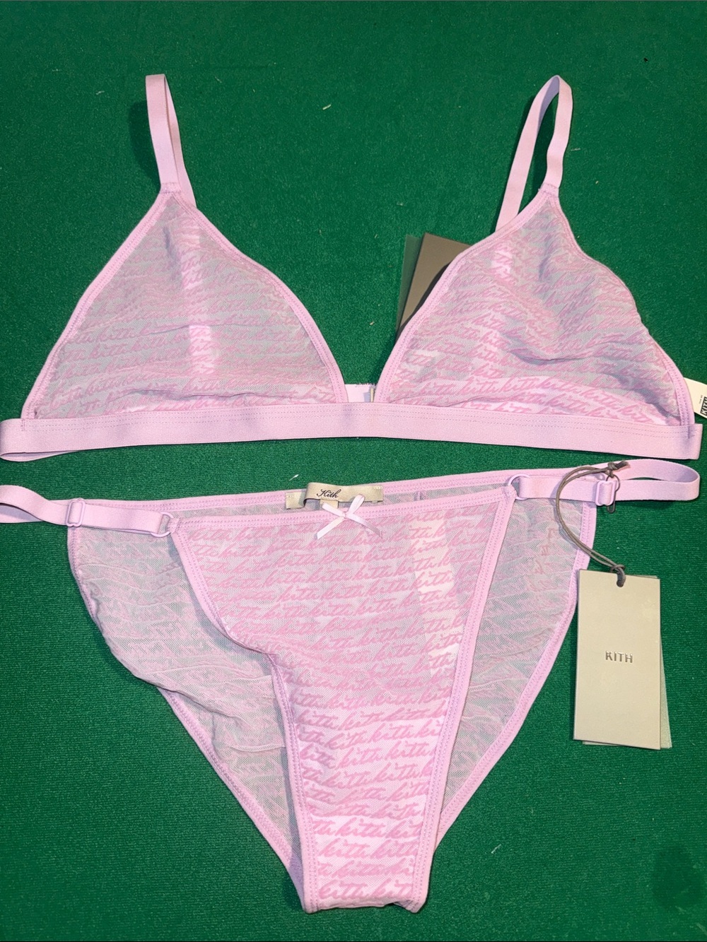 Kith Light Pink Sheer Logo Triangle Bralette & Bikini Set